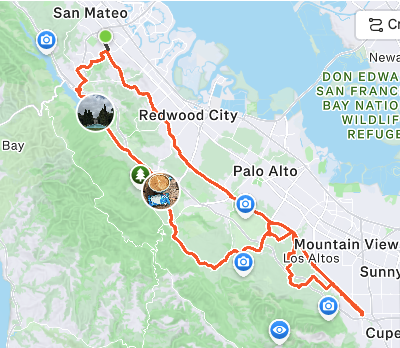 Map of the 50-mile ride through the Peninsula and South Bay